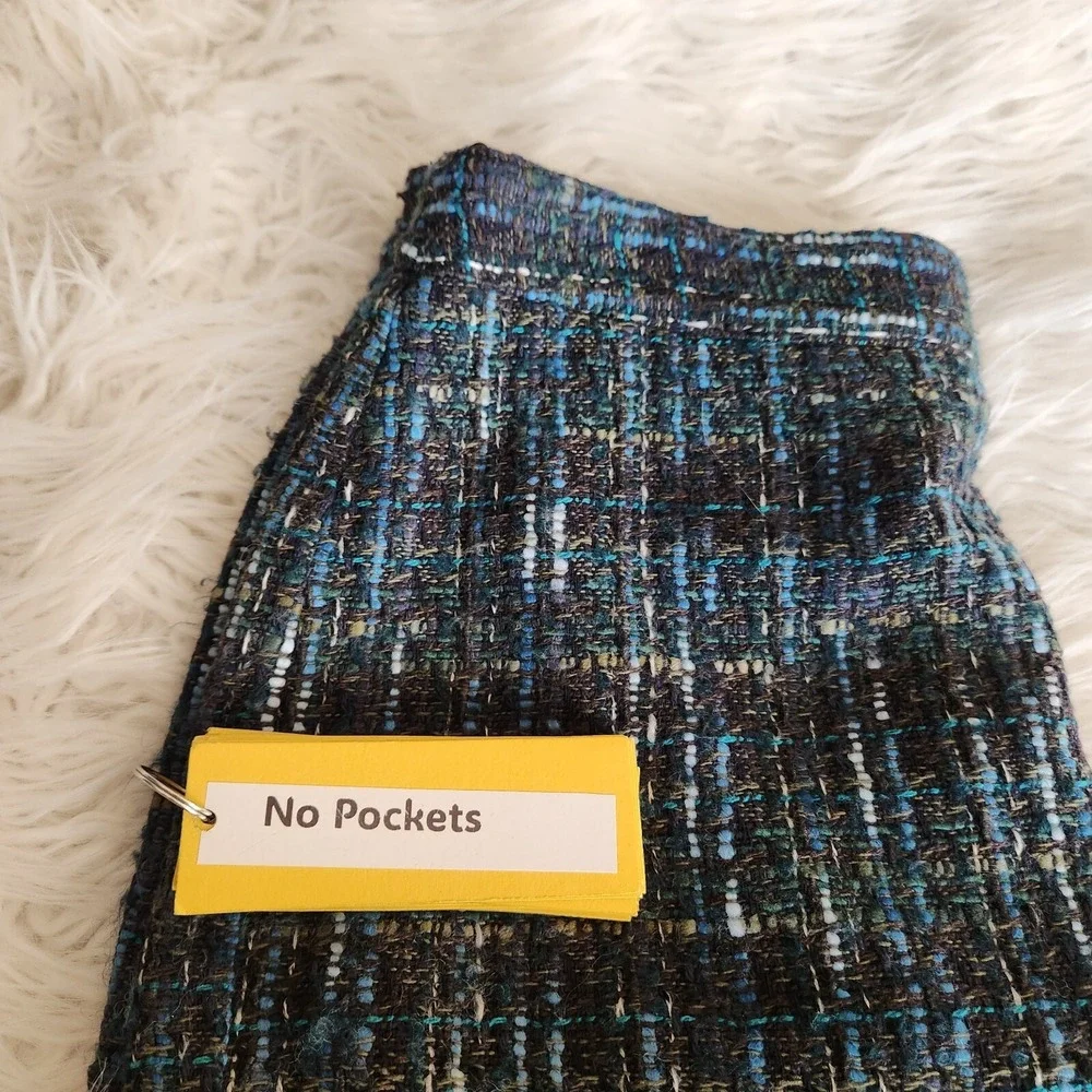 J. Jill Tweed Skirt 4 Petite Pencil Mini‎ Knee Lined Heather Blue Office Work